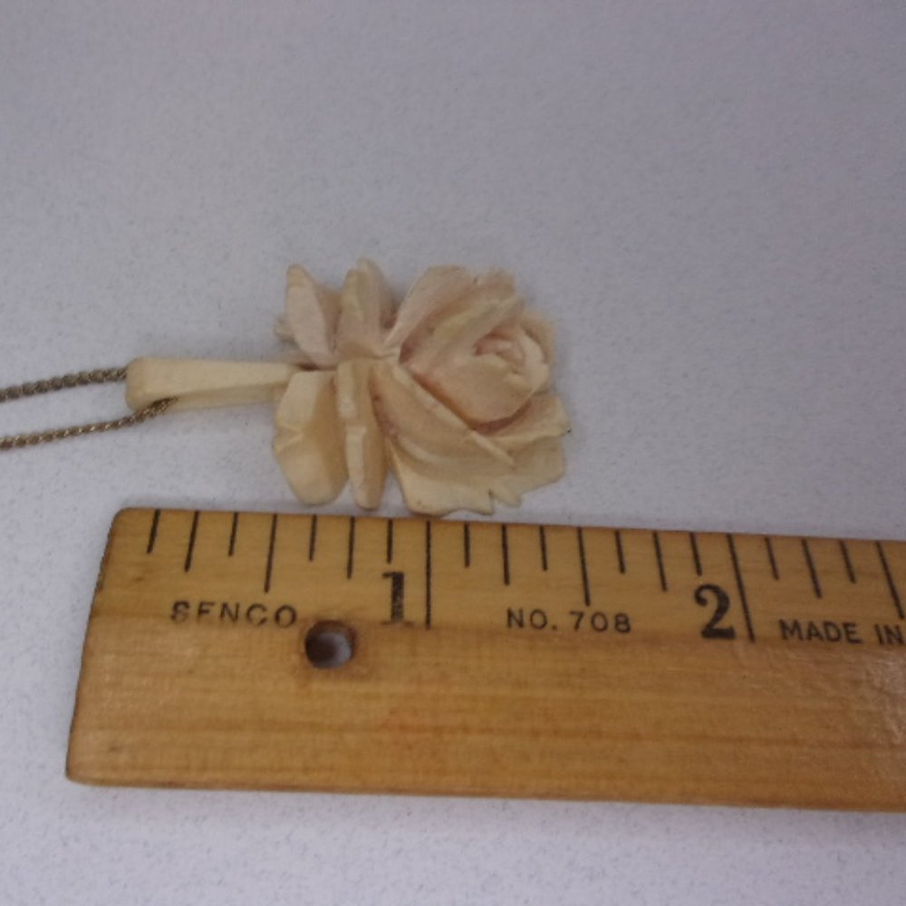 Vintage Carved Bone Rose Pendant Necklace - Picture 5 of 7